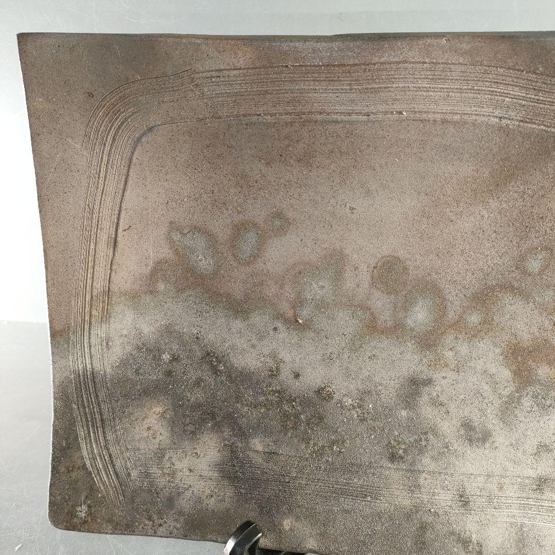 A1366-7/丹波焼/稲右衛門窯/丹波焼締四方皿/共箱/大皿/額皿/懐石道具/