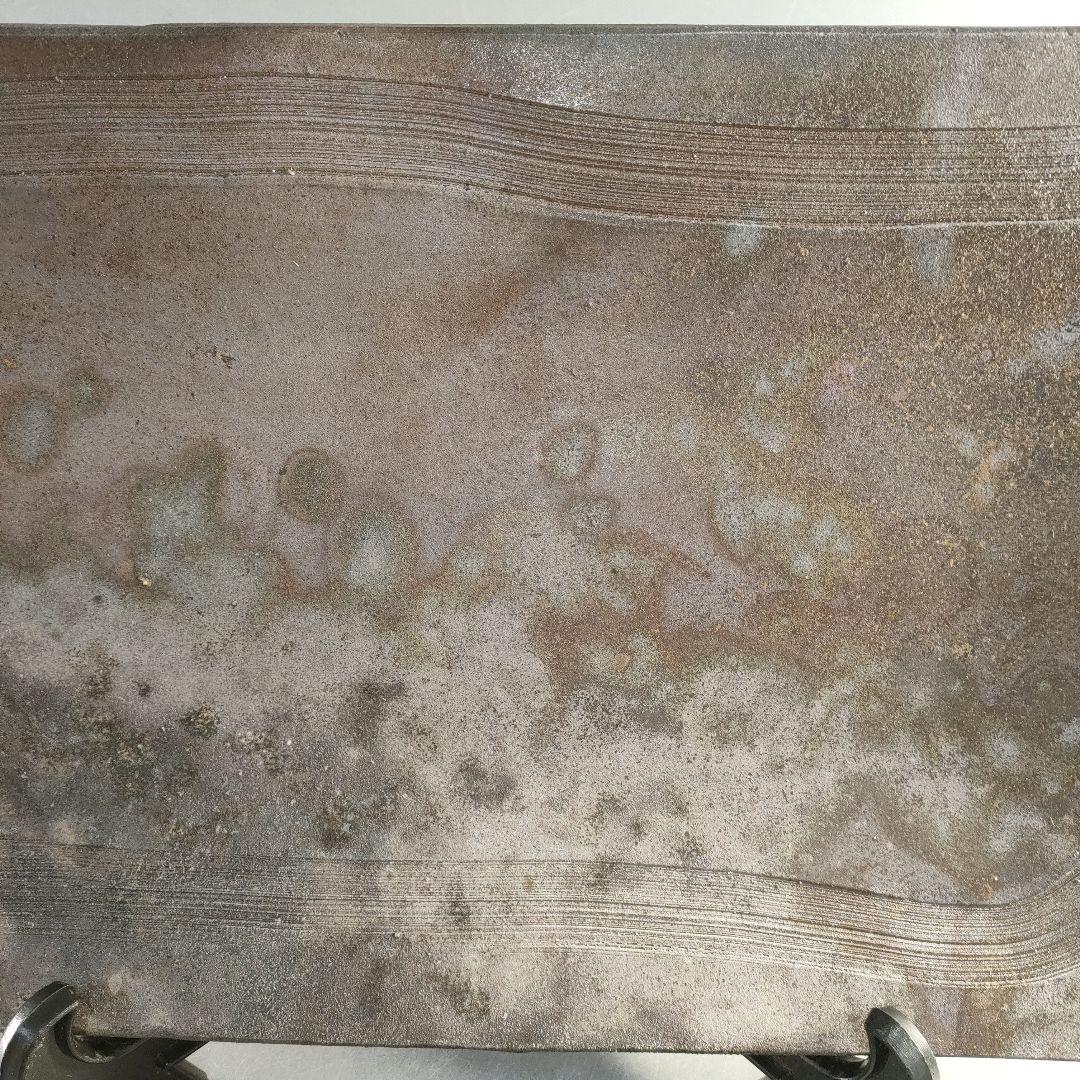 A1366-7/丹波焼/稲右衛門窯/丹波焼締四方皿/共箱/大皿/額皿/懐石道具/