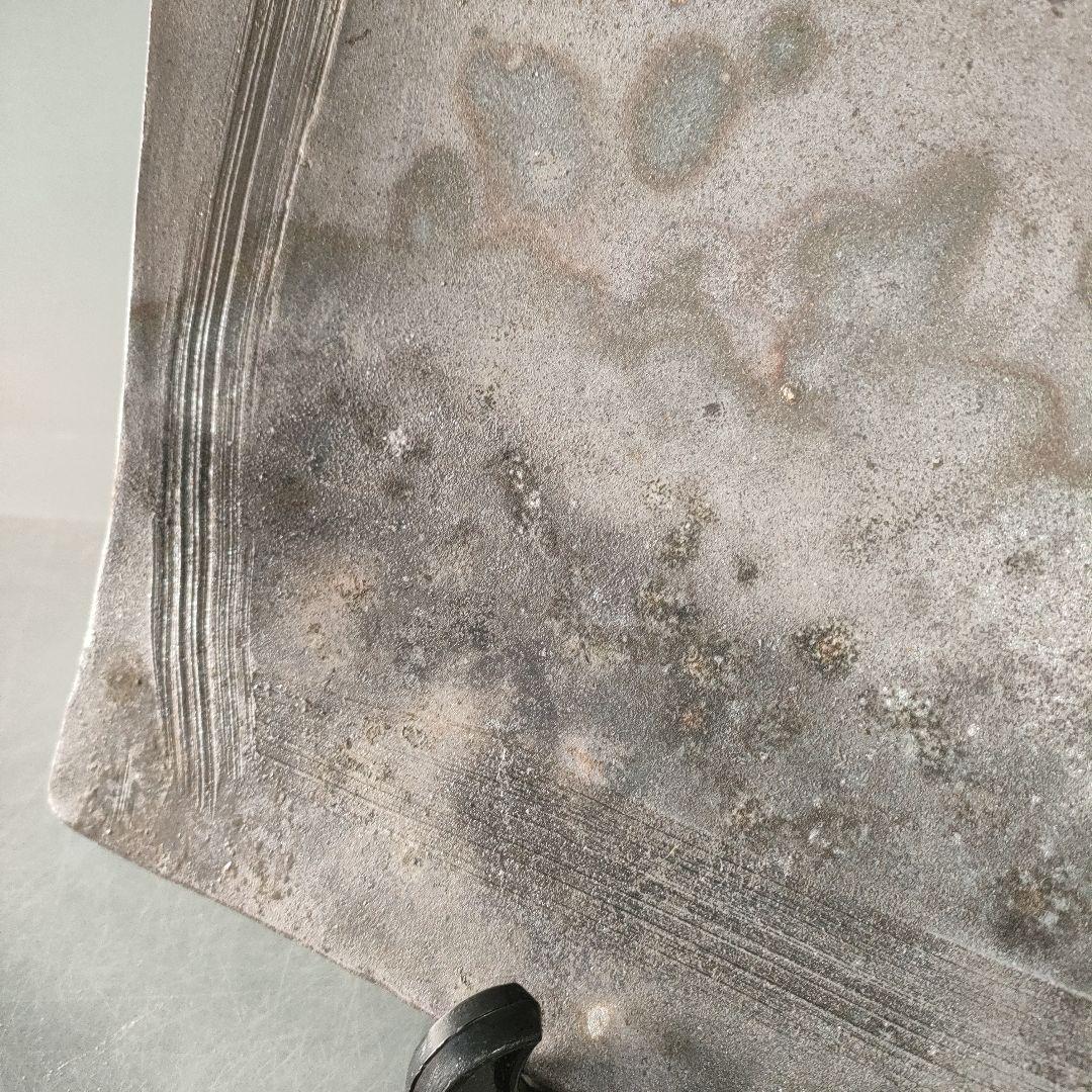 A1366-7/丹波焼/稲右衛門窯/丹波焼締四方皿/共箱/大皿/額皿/懐石道具/