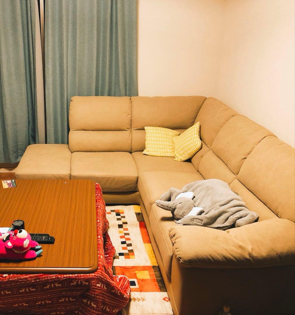 Qチューブ【ニトリ】布張りカウチソファ(ウォール3KD RC BE)