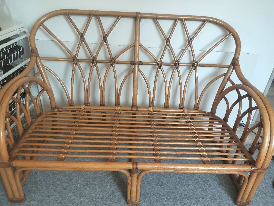 【配送不可。引取り限定】ラタンソファ 2人掛け