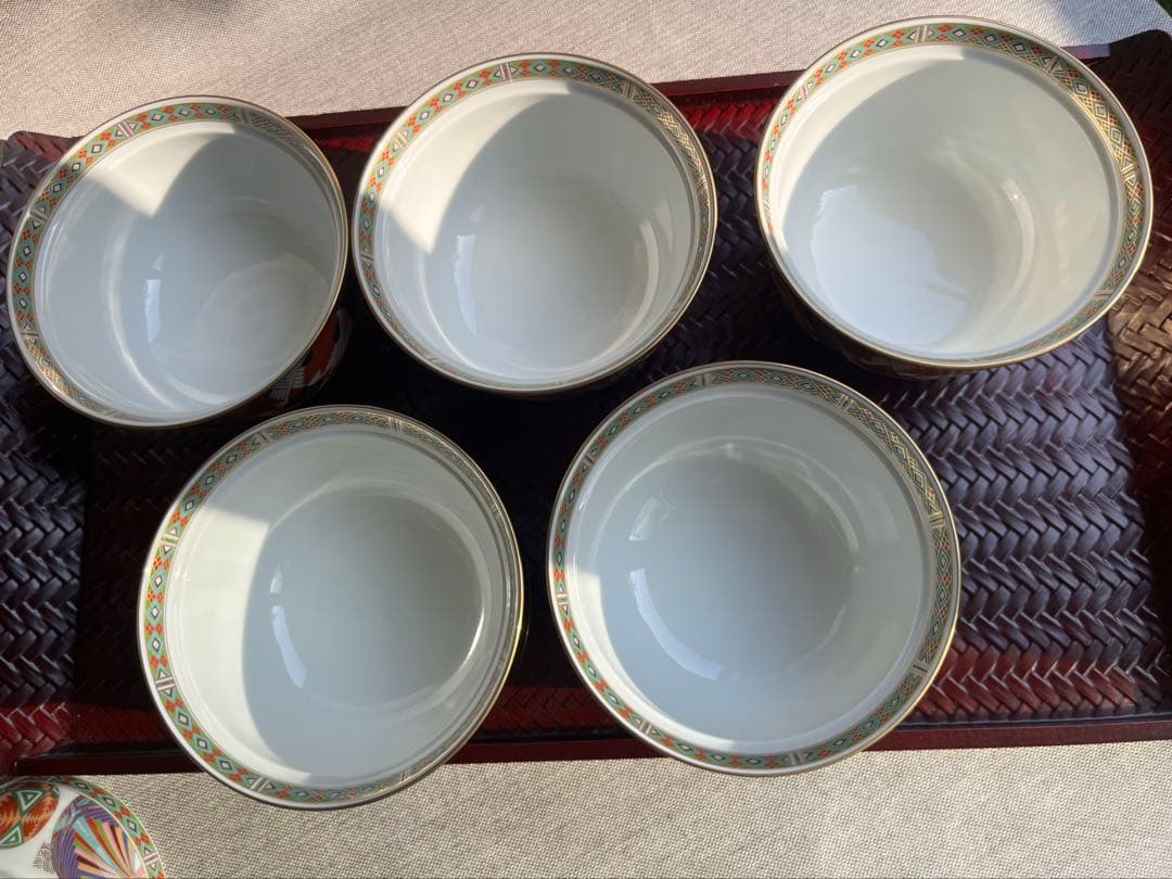 庫山窯　色絵手まり　蓋付き丼　小丼　蓋付き煮物碗　5点