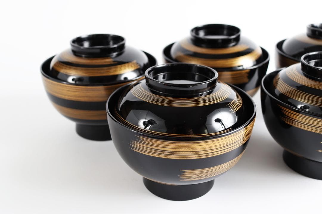 輪島塗 大向高洲堂 黒一筆 煮物椀 五客 共箱