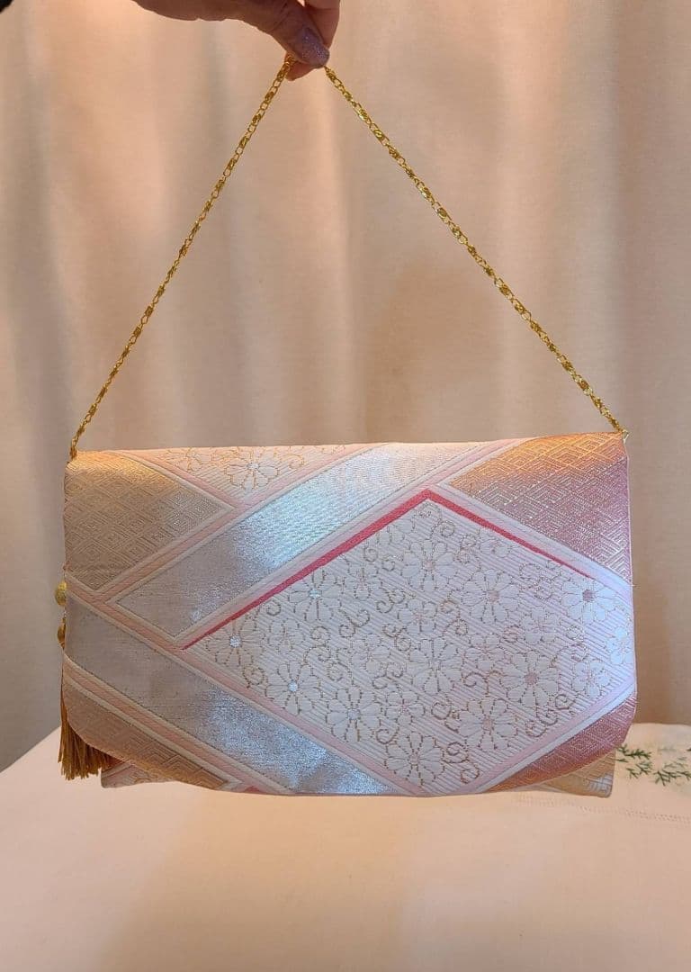 桜模様シルク着物帯の2ways クラッチバック