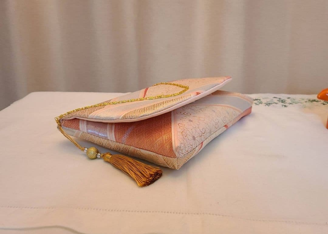 桜模様シルク着物帯の2ways クラッチバック