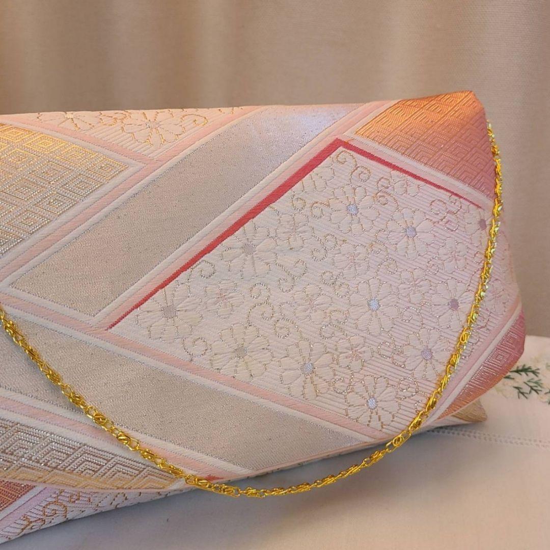 桜模様シルク着物帯の2ways クラッチバック