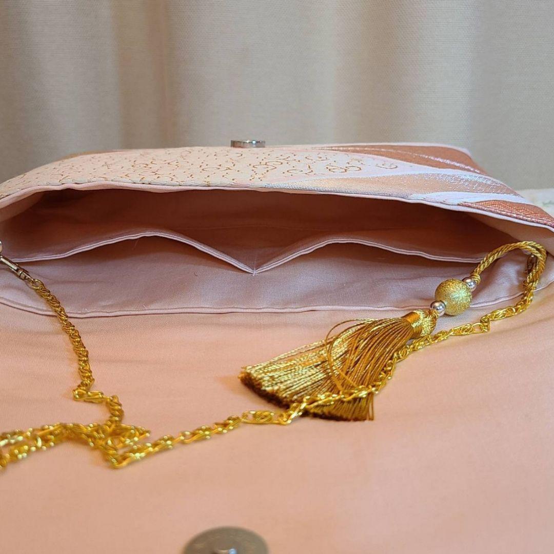 桜模様シルク着物帯の2ways クラッチバック