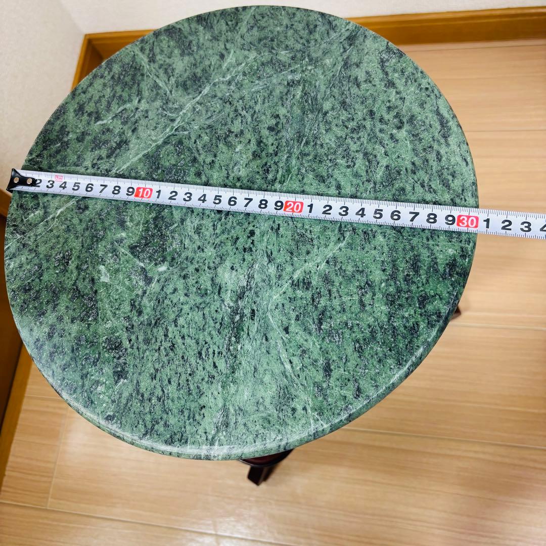 【美品】大理石天板 サイドテーブル 円形テーブル ナイトテーブル グリーン