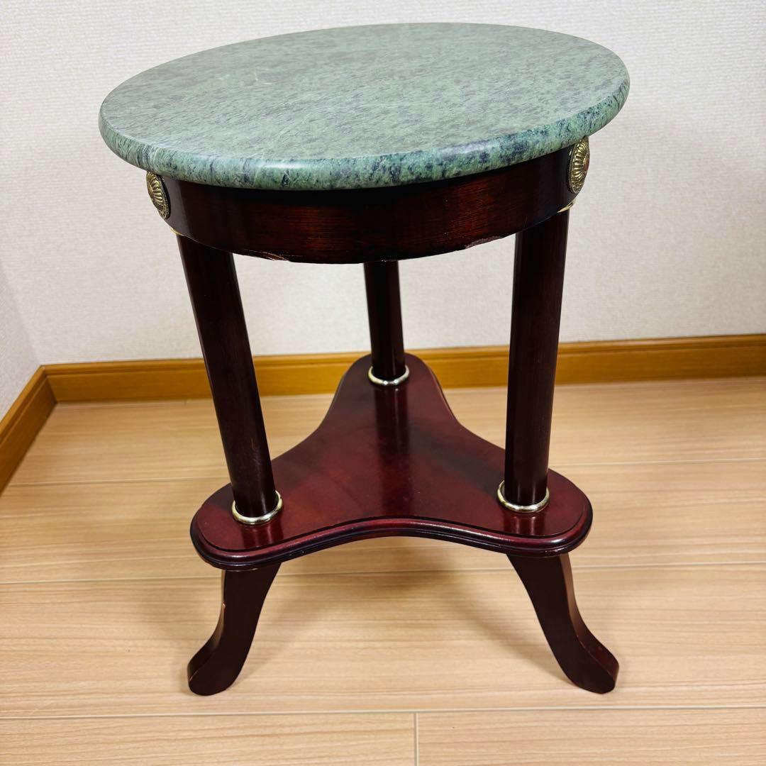 【美品】大理石天板 サイドテーブル 円形テーブル ナイトテーブル グリーン