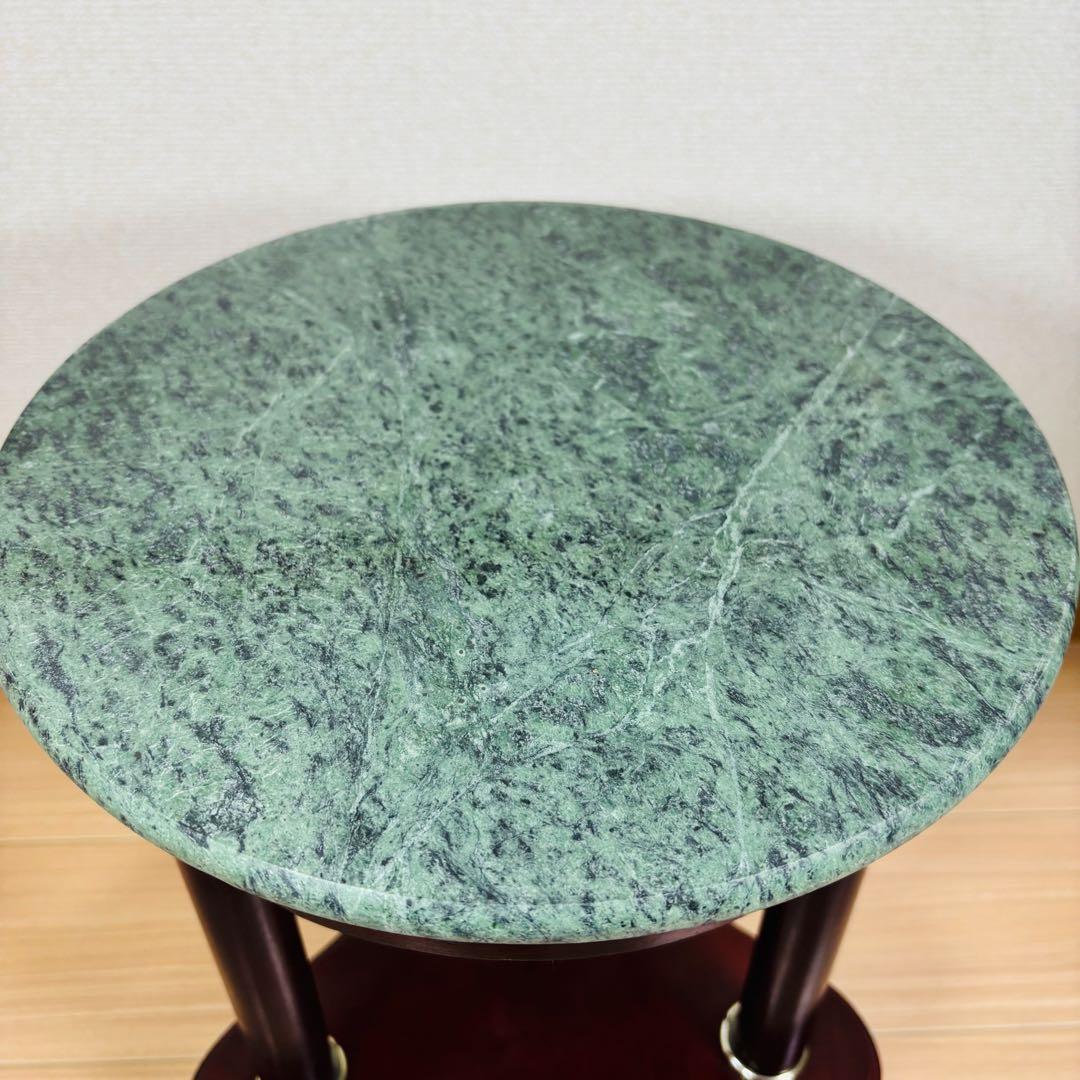 【美品】大理石天板 サイドテーブル 円形テーブル ナイトテーブル グリーン