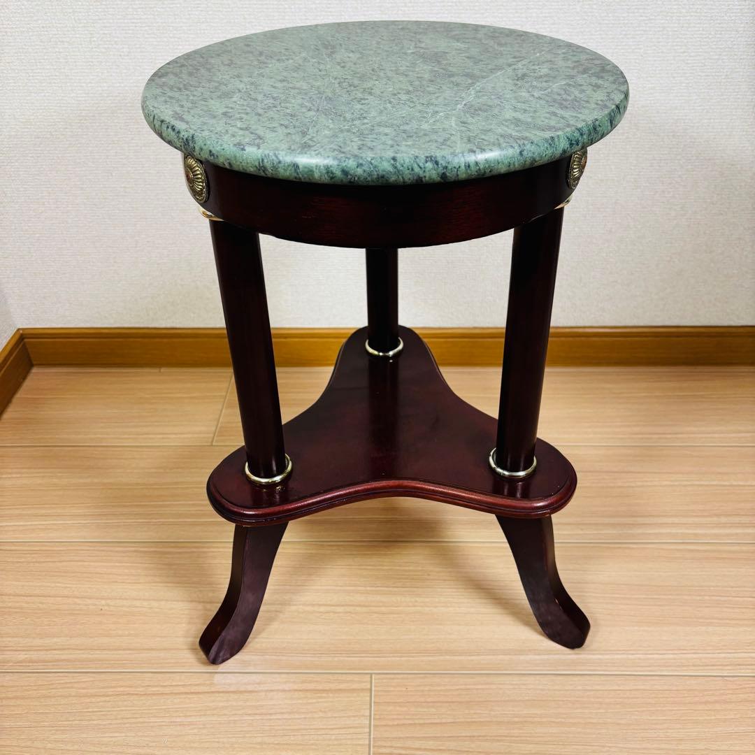 【美品】大理石天板 サイドテーブル 円形テーブル ナイトテーブル グリーン