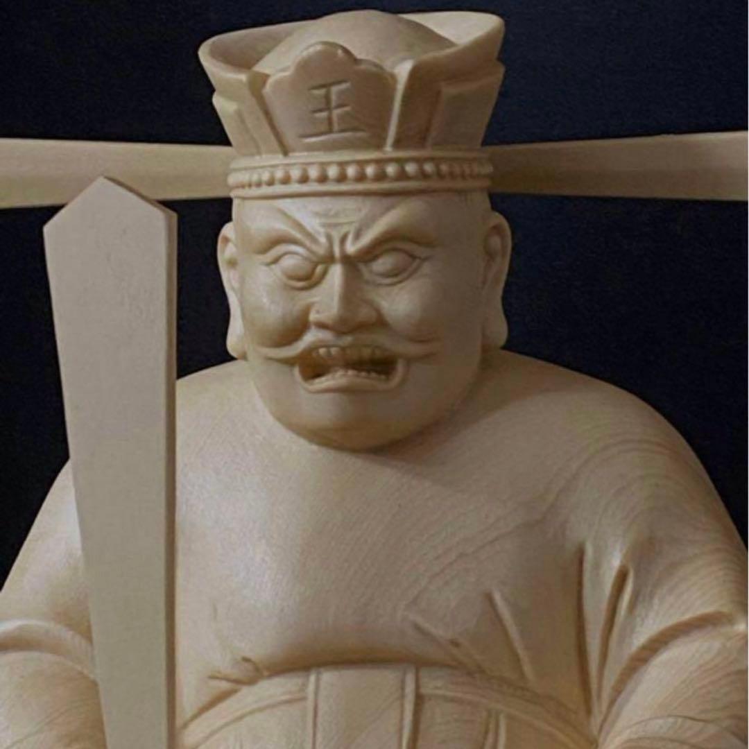 井波彫刻　総檜材　仏教工芸品　木彫仏像　仏師手仕上げ品 地獄の主　閻魔大王座像