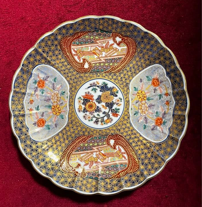 古伊万里 盛皿 日肥其泉 昭和年製印 31cm 飾皿 色絵 有田焼大皿