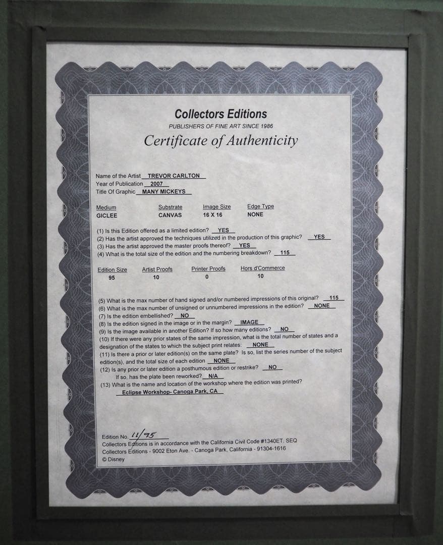 真作■ディズニー ファインアート トレバー・カールトン■版画 絵画 ミッキー