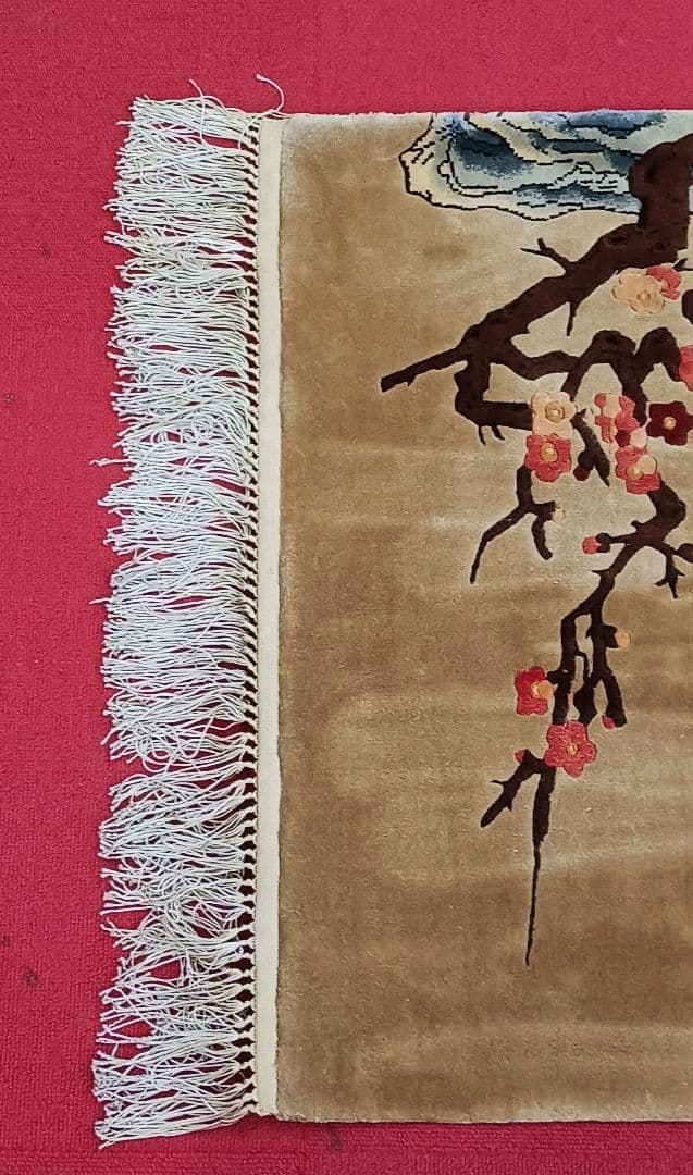 Y747 中国緞通 手織 ハンドカット ウール 123×63.5cm 人物画　下