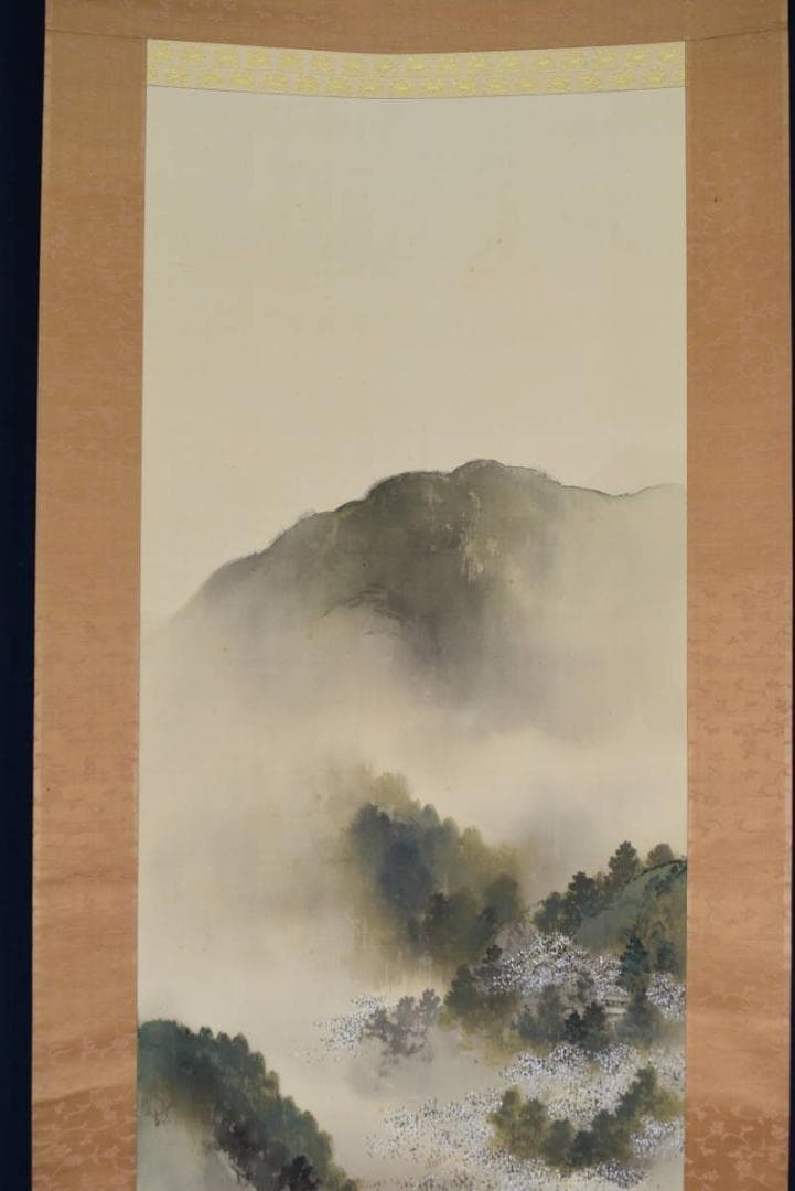 真作】村瀬環山/大和月瀬梅林遠望之図/春景梅花図/掛軸/名家