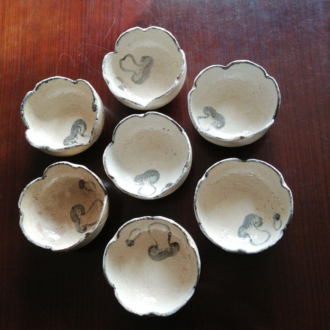 瀬戸焼　志野割山椒向付　7客　11.5cm　大正～昭和初期