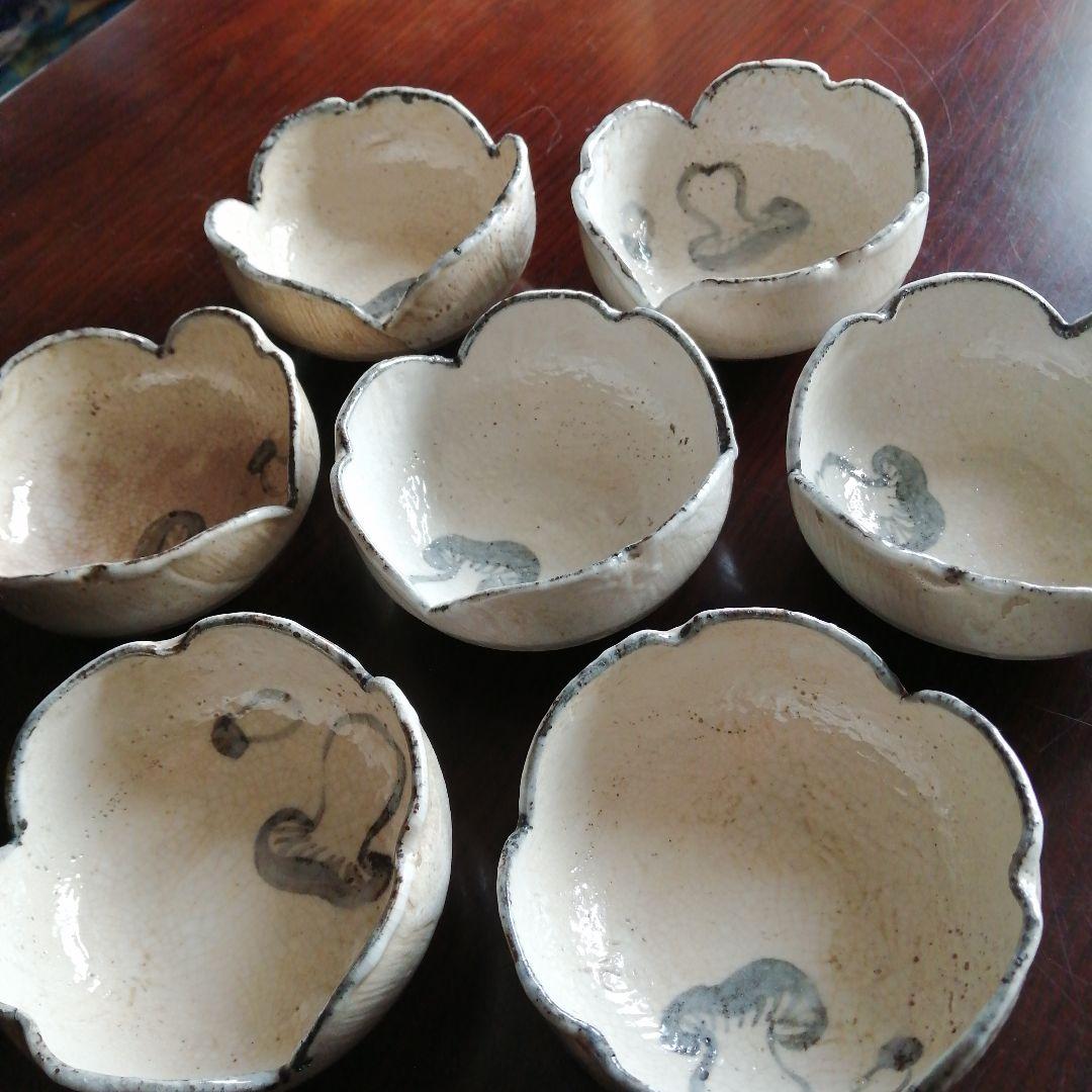 瀬戸焼　志野割山椒向付　7客　11.5cm　大正～昭和初期