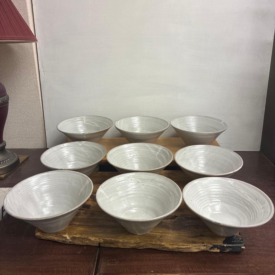 ちゃーさん新品　陶器　陶芸作家　角底丼鉢9個 583