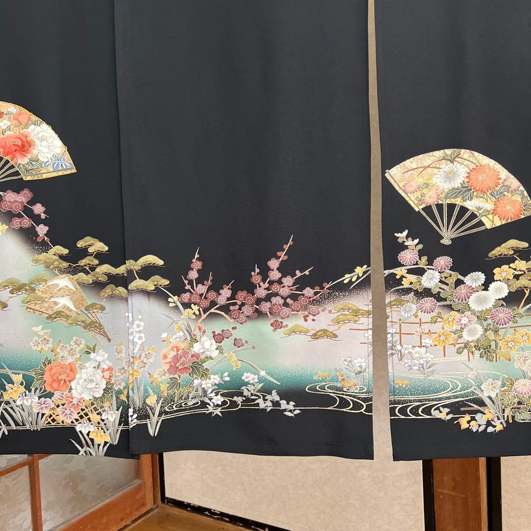 伝統的和風のれん 黒色 花模様黒のれん 花柄 和風模様 楽天市場】のれん