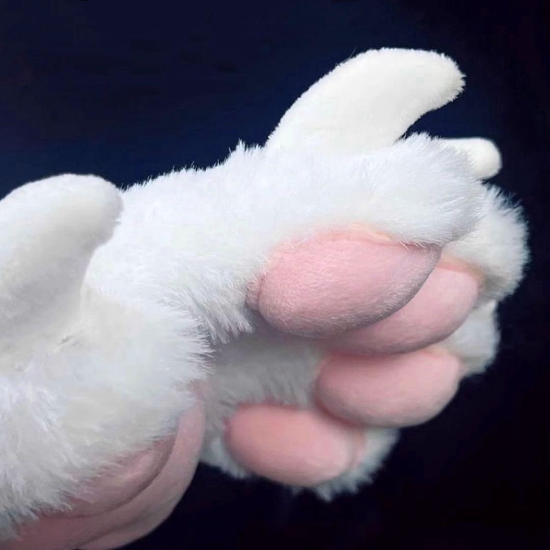 ケモノ手袋 四本指 ホワイト ピンク肉球　ハンドメイド　オリジナル
