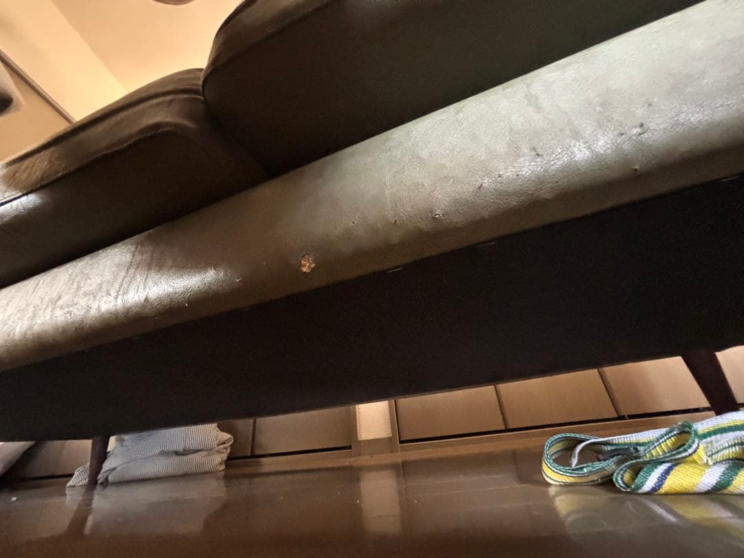 合成皮革 3人掛けソファ 木製フレーム