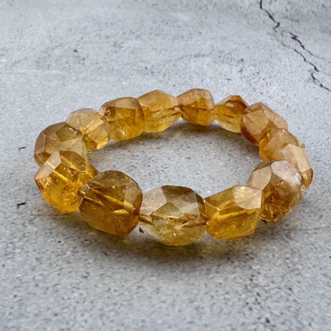 B-21天然シトリン 多面カット ブレスレット ゴールドイエロー 天然石