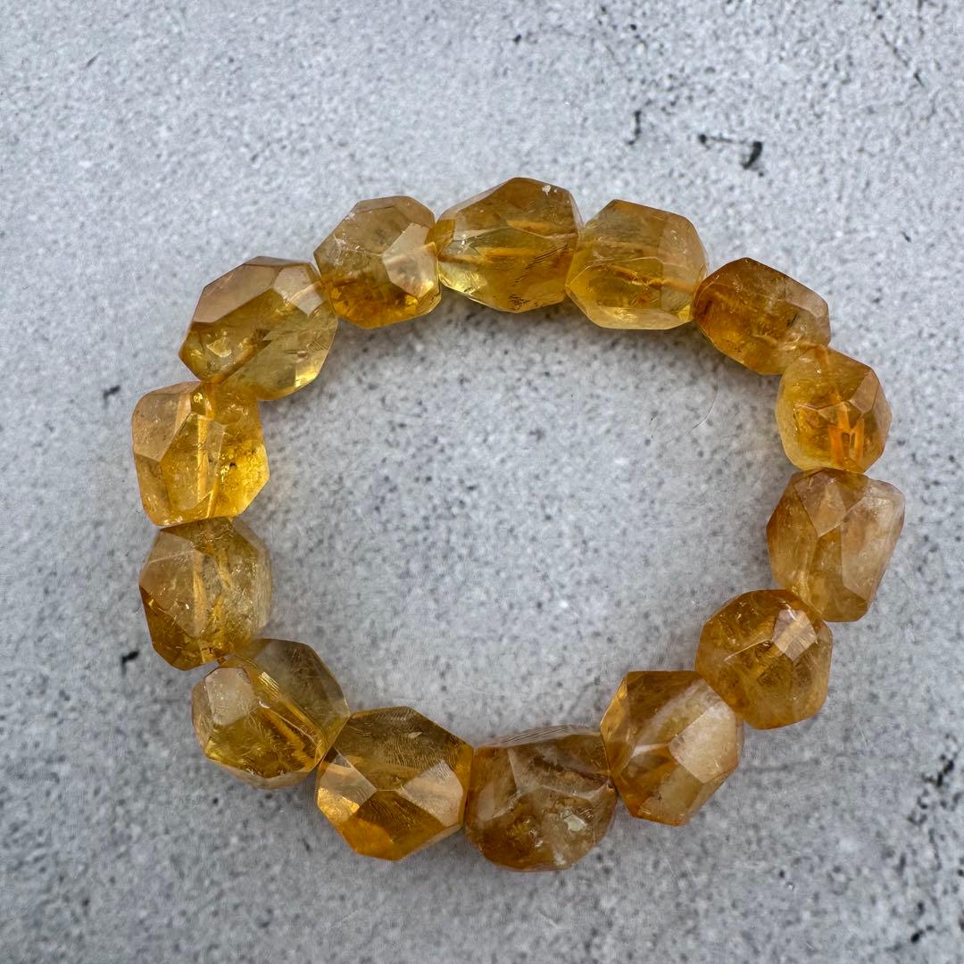 B-21天然シトリン 多面カット ブレスレット ゴールドイエロー 天然石