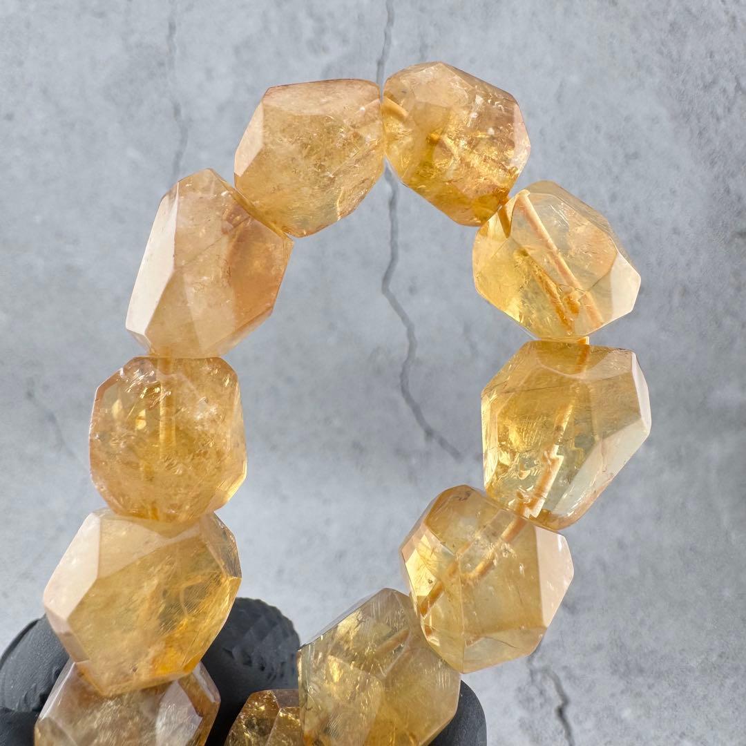 B-21天然シトリン 多面カット ブレスレット ゴールドイエロー 天然石