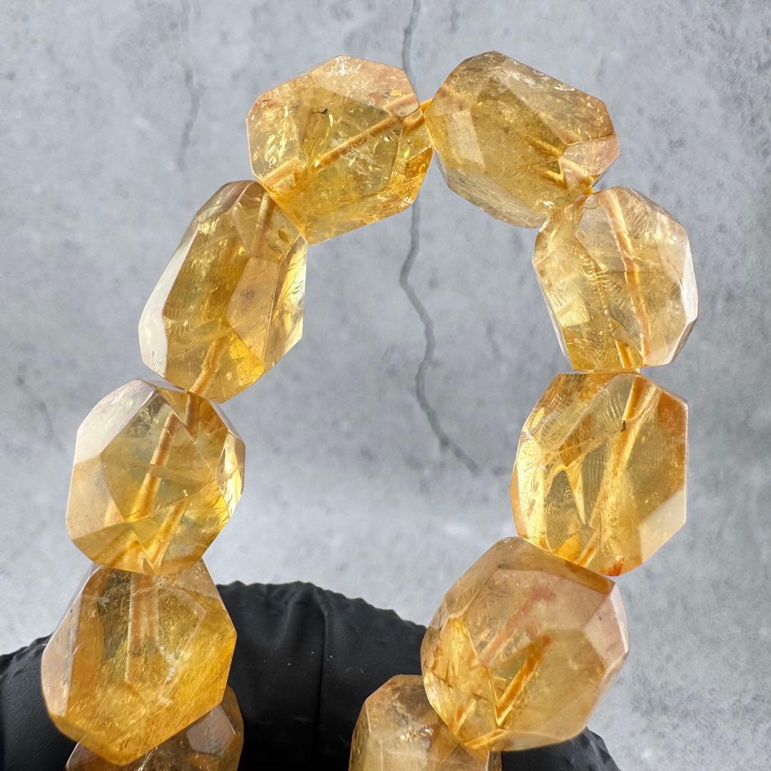 B-21天然シトリン 多面カット ブレスレット ゴールドイエロー 天然石
