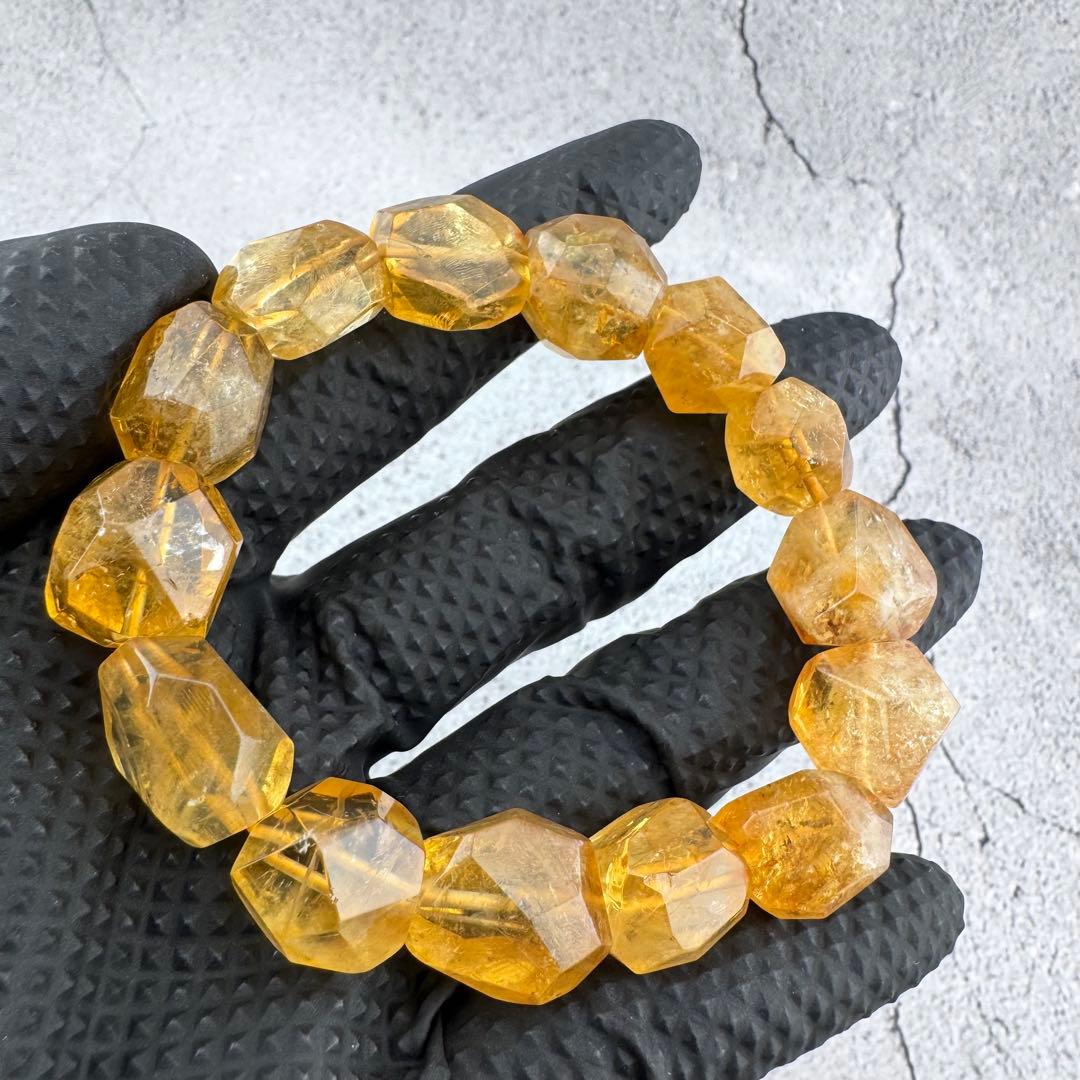 B-21天然シトリン 多面カット ブレスレット ゴールドイエロー 天然石