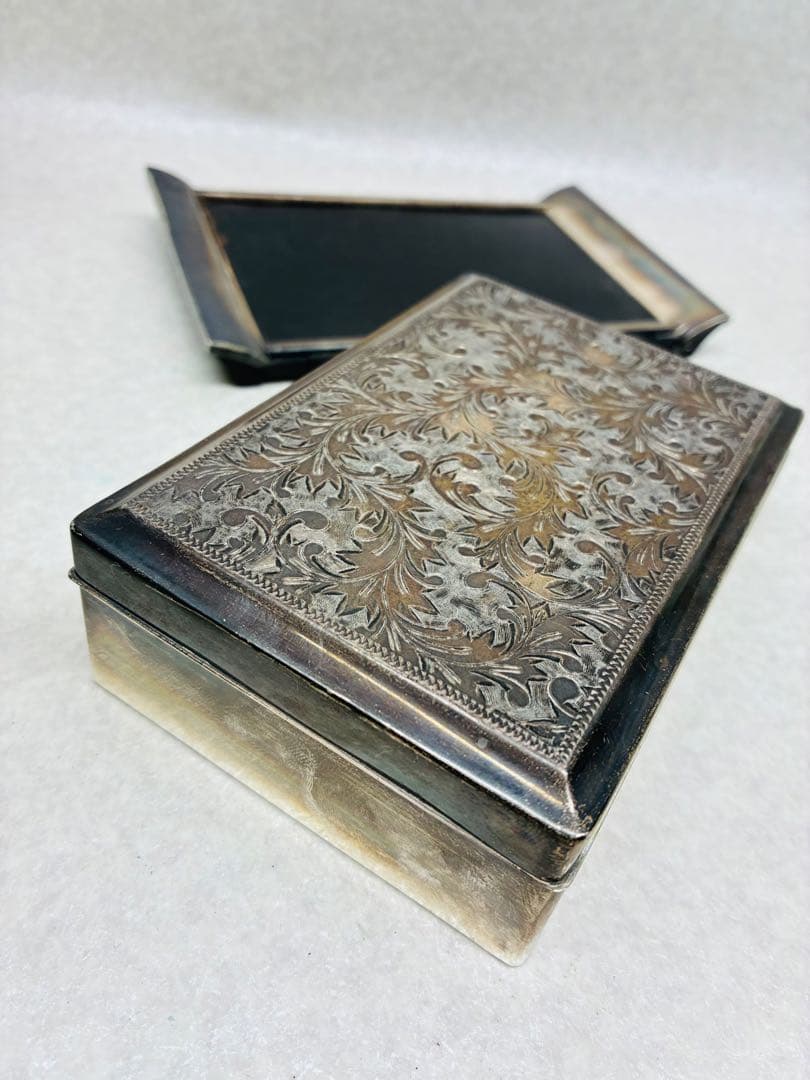 D0104）銀製品 銀縁唐木煙草盆一式 ボンボニエール シガレットケース 煙草盆