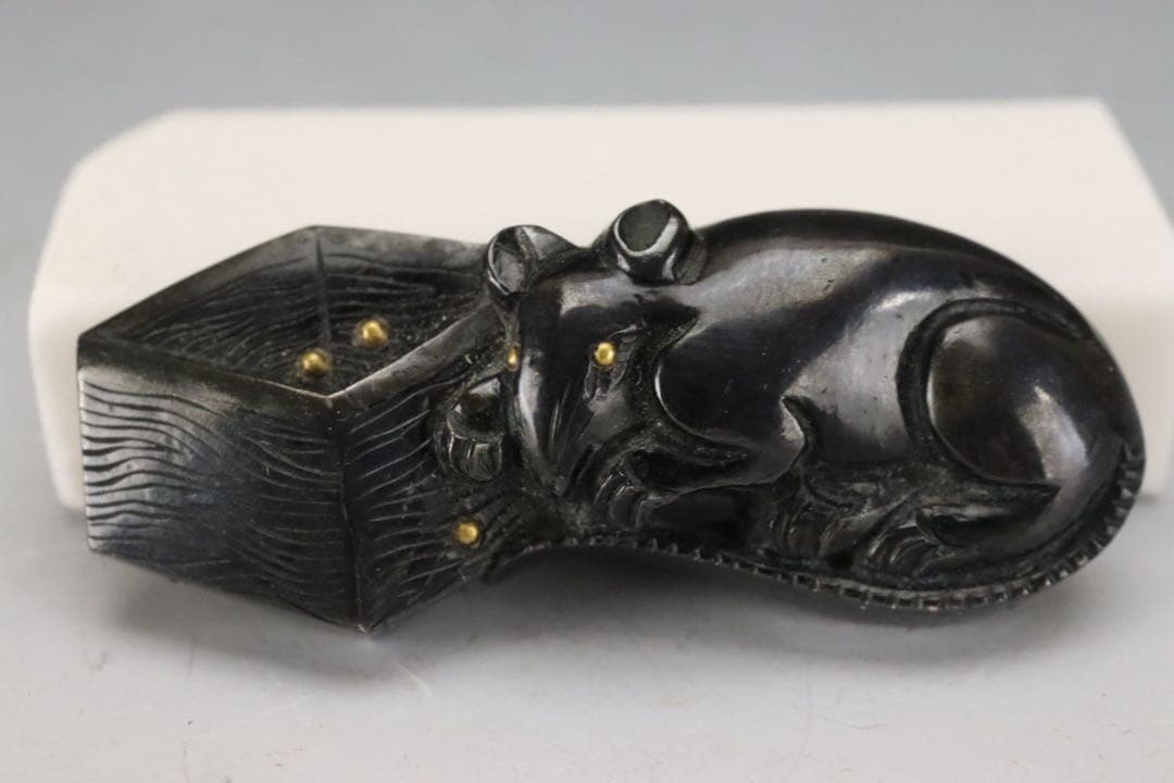 時代刀装具 無銘 京金工 桝に鼠図目貫 赤銅地 容彫 金色絵 保存刀装具鑑定書