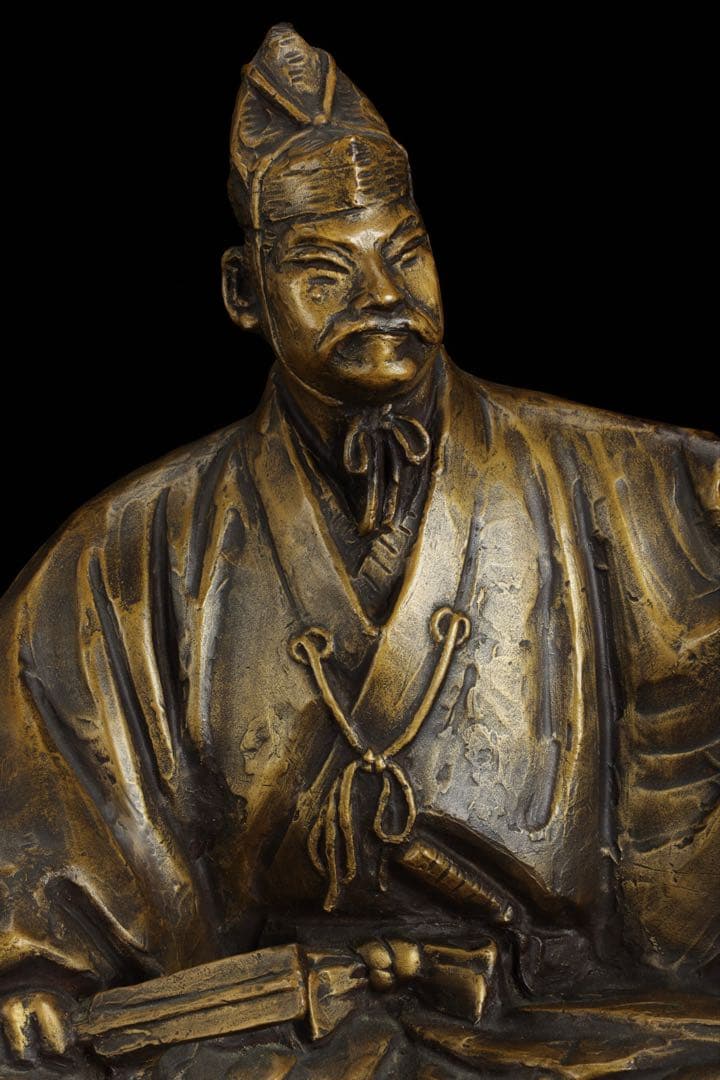 彫刻家【北村西望】ブロンズ像「威風堂々」鎌倉武士 34.5cm 銅製 共箱 栞付