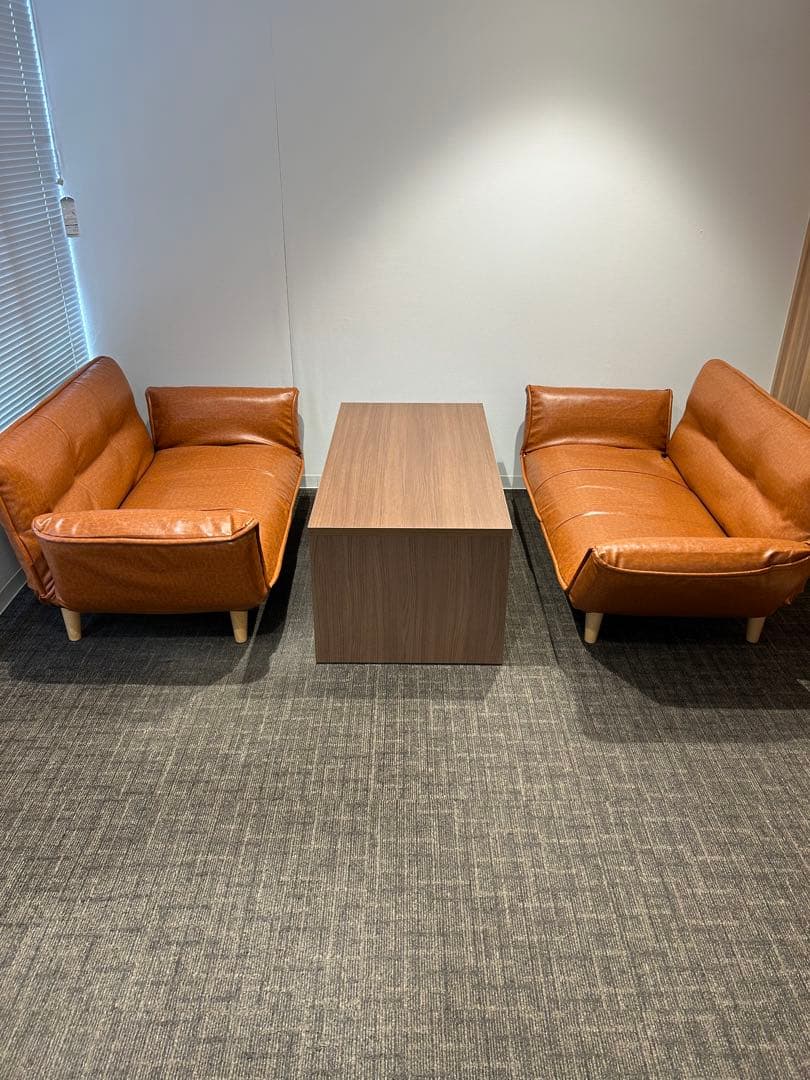 ブラウンレザー 2人掛けソファテーブルセット