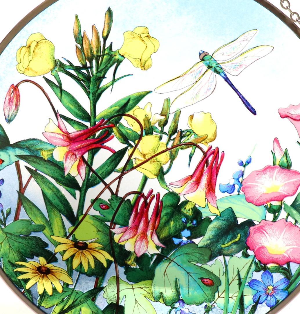 蜻蛉とテントウムシと野生の草花 大型 ヴィンテージ ステンドグラス トロント