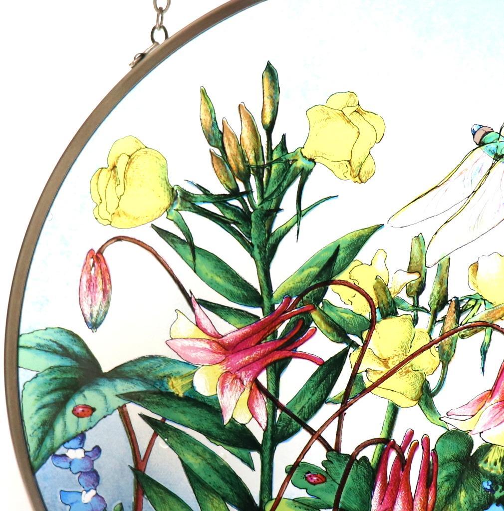 蜻蛉とテントウムシと野生の草花 大型 ヴィンテージ ステンドグラス トロント