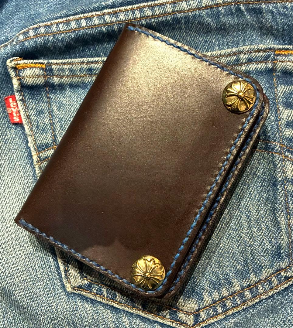 ショートサイズ　シュリンクレザー　シルバー925クロスボールコンチョカスタム