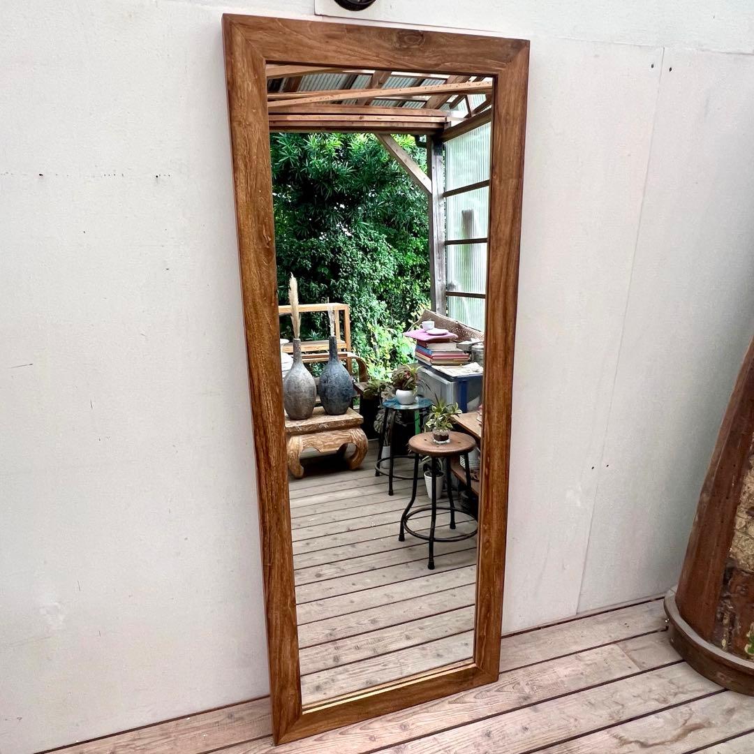 オールドチークの姿見鏡 180cm × 70cm 全身ミラー 大型 木製フレーム