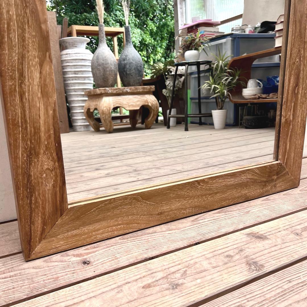 オールドチークの姿見鏡 180cm × 70cm 全身ミラー 大型 木製フレーム