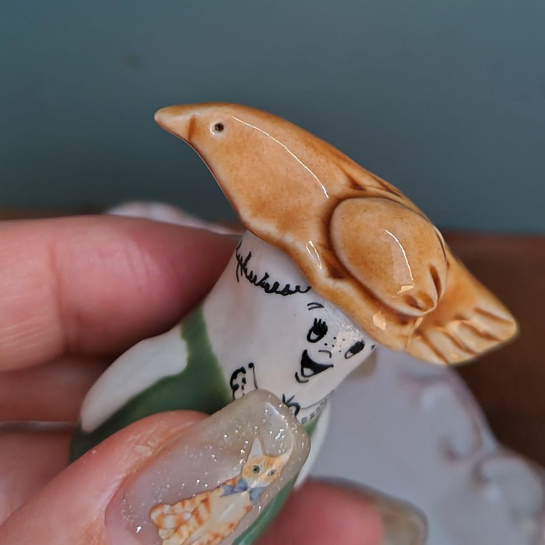 うえのえみ　陶人形　置物　小鳥　女の子　作家物