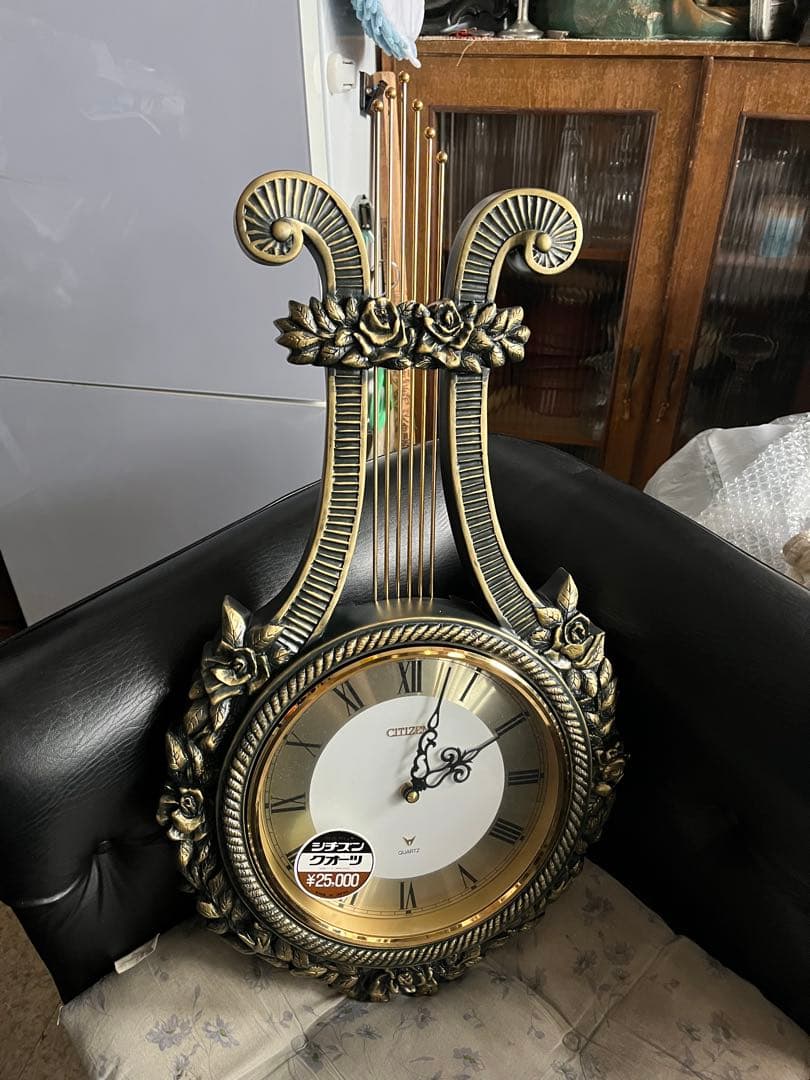 バラのブロンズ調掛け時計、ブロンズ調クォーツ掛け時計、新品時計、デッドストック