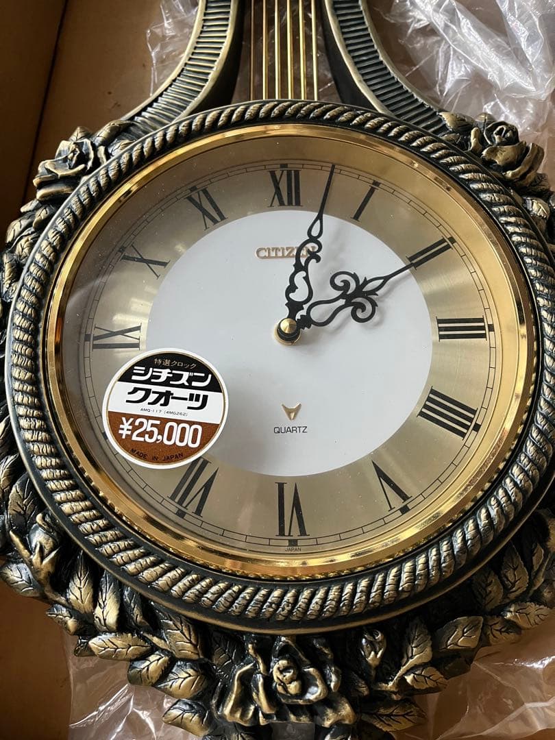 バラのブロンズ調掛け時計、ブロンズ調クォーツ掛け時計、新品時計、デッドストック