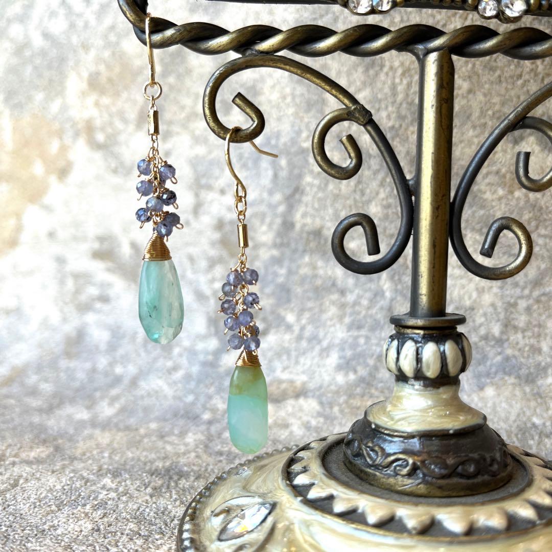 ペルー産ブルーオパール＆タンザナイト＊ピアスorフープイヤリング