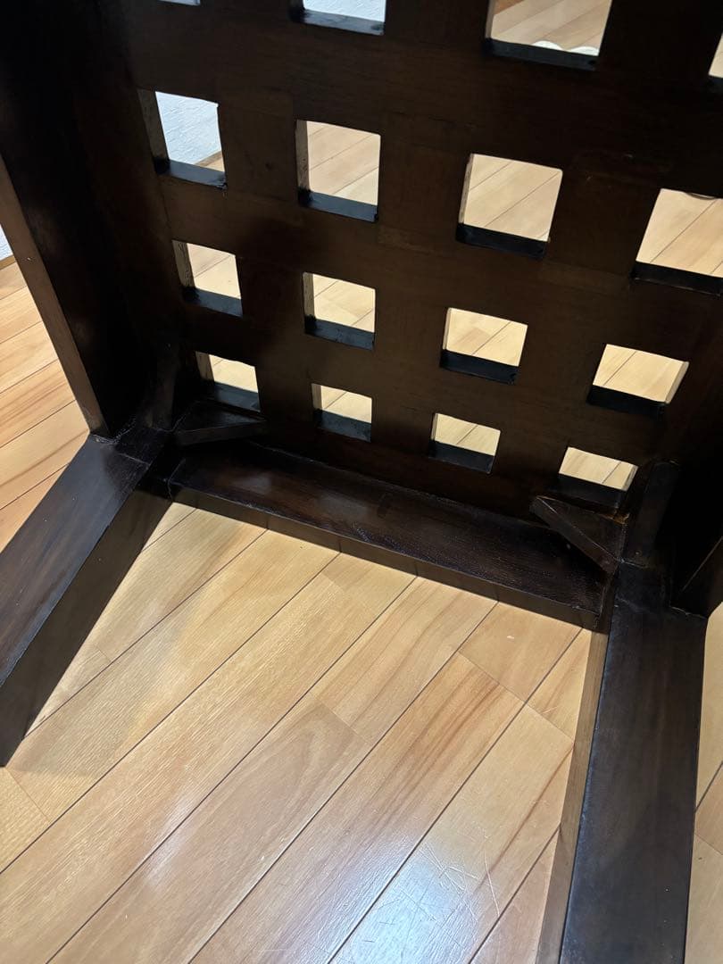 バリ島　チーク材　ガラストップテーブル