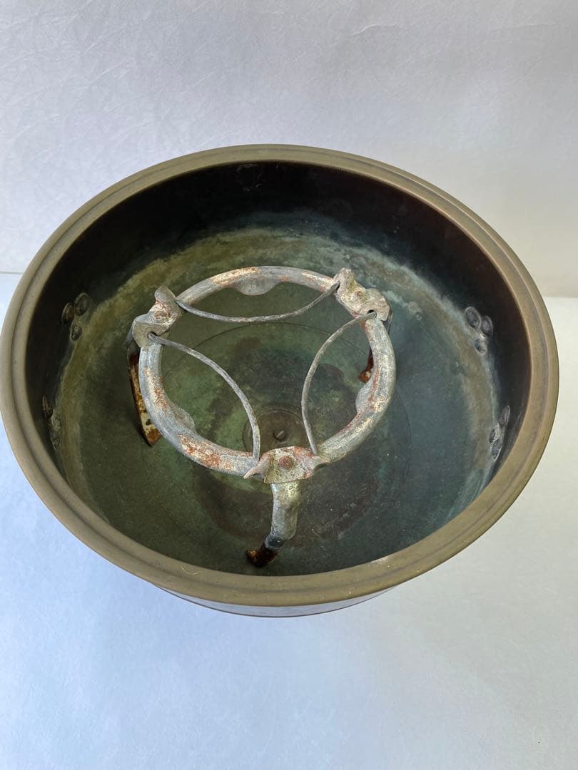 火鉢　手炙り　木製台　時代物昭和レトロ　アンティーク　五徳付　持ち手付き