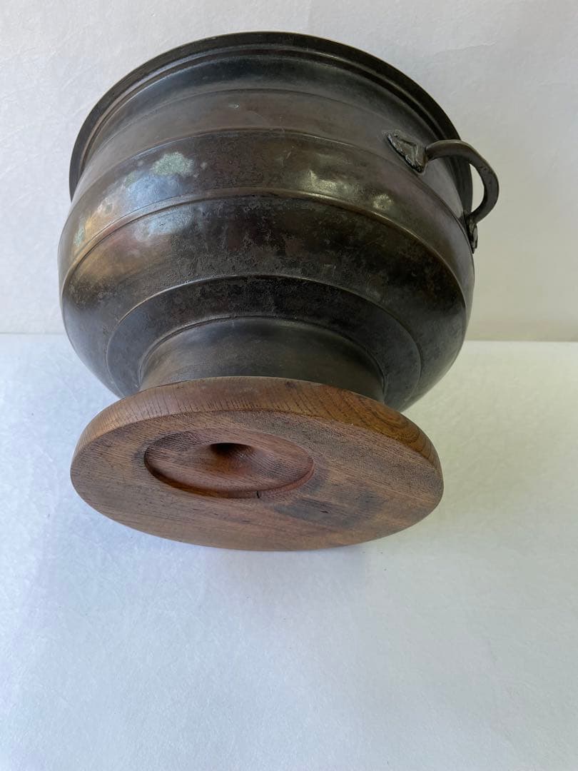 火鉢　手炙り　木製台　時代物昭和レトロ　アンティーク　五徳付　持ち手付き