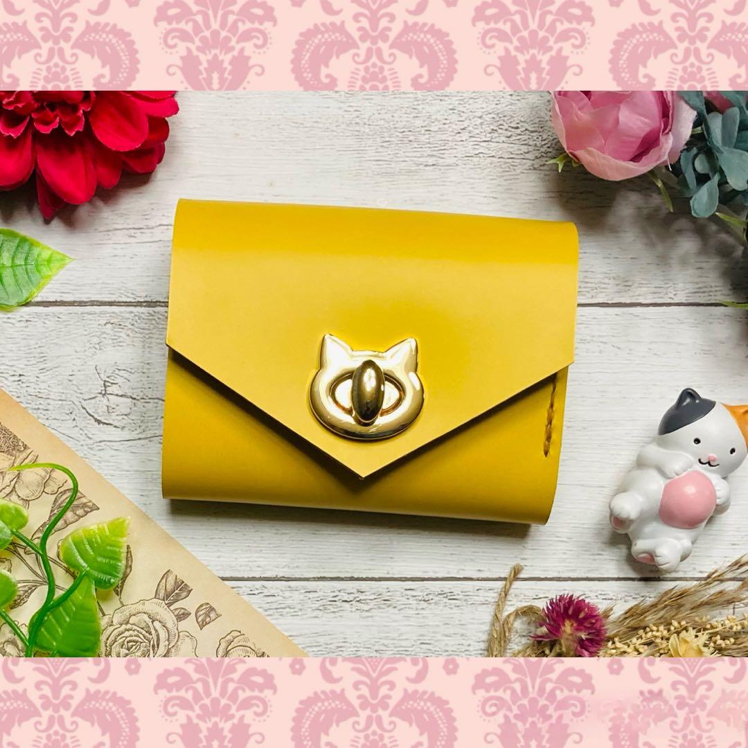 ❤【新色♪】【可愛さ×高級感♪】お洒落可愛い猫のコンパクトミニ財布♪黄色イエロー