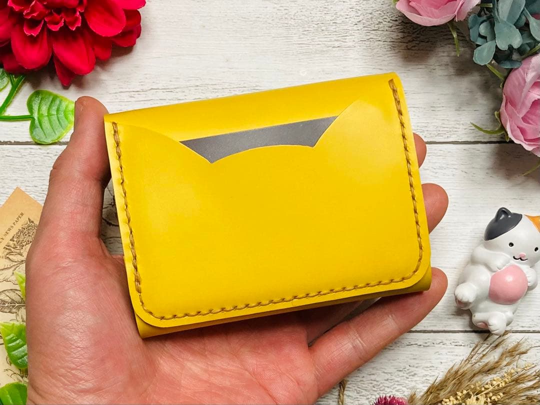 ❤【新色♪】【可愛さ×高級感♪】お洒落可愛い猫のコンパクトミニ財布♪黄色イエロー