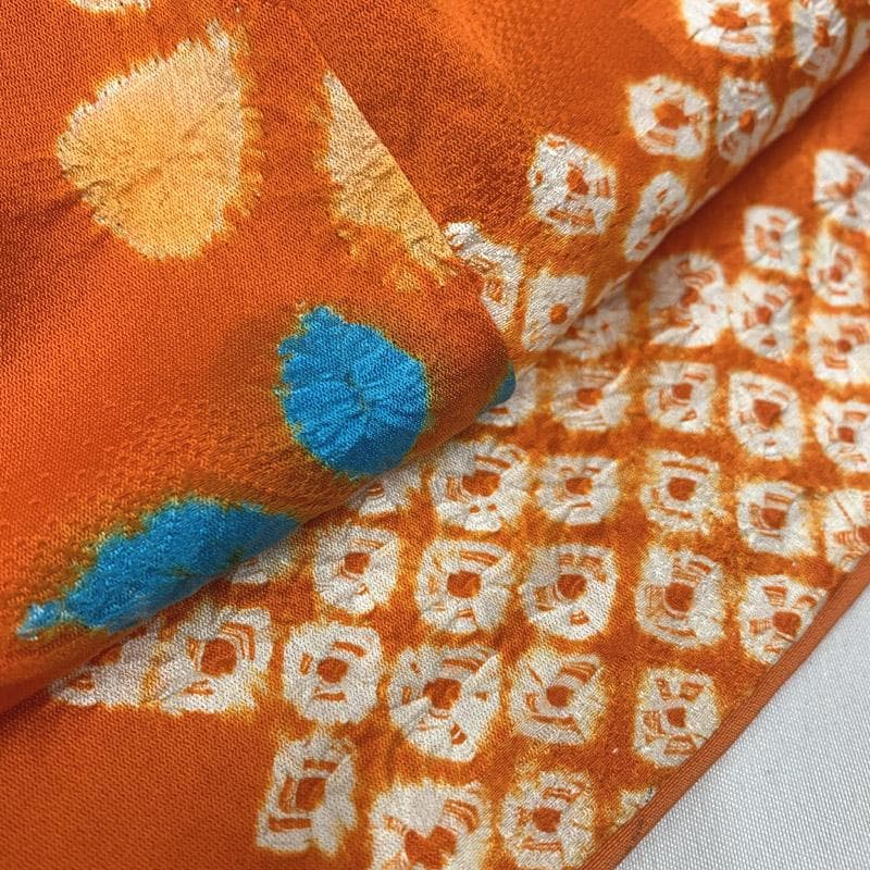 511ag63■七五三 七歳 女児 絞り染 着物&袋帯 オレンジ■状態良好